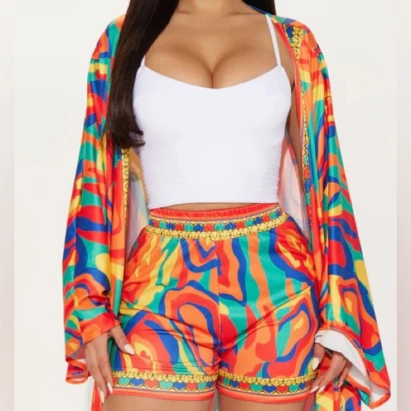 Forever With You Kimono Short Set - Yellow/combo - Picture 3 of 7